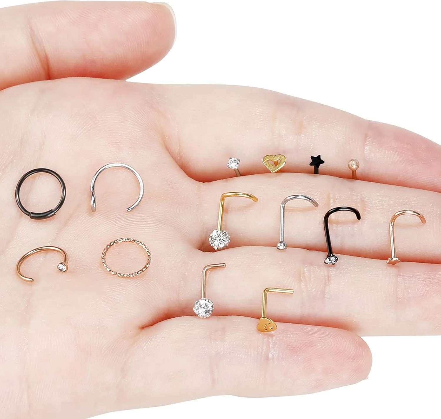 ONESING 35-70 PCS 18G 20G Nose Rings for Women & Men - Gold Hoops, L Shape, Studs & Screw - 316L Surgical Stainless Steel