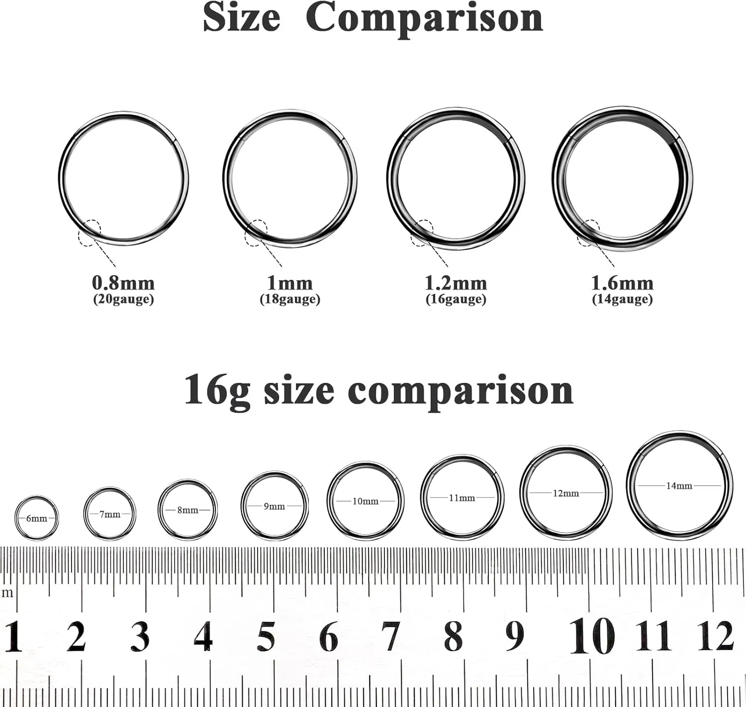 ONESING 5pcs Nose Rings Hoops 14G-20G Hinged CZ Conch Piercing Jewelry 316L Surgical Steel Septum & Lip Rings 6mm-14mm