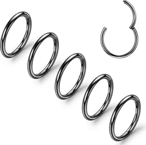 ONESING 5pcs Nose Rings Hoops 14G-20G Hinged CZ Conch Piercing Jewelry 316L Surgical Steel Septum & Lip Rings 6mm-14mm
