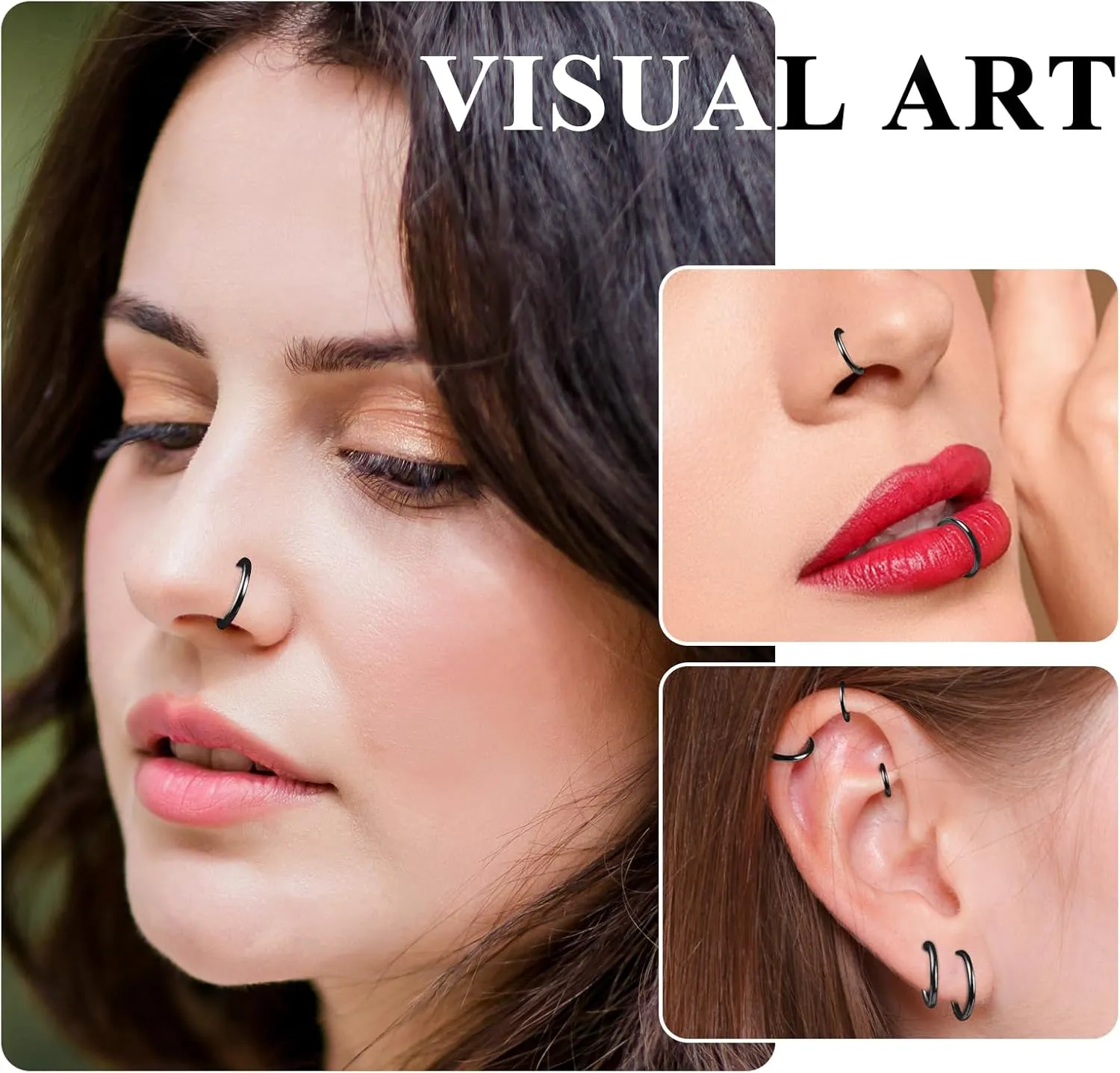 ONESING 5pcs Nose Rings Hoops 14G-20G Hinged CZ Conch Piercing Jewelry 316L Surgical Steel Septum & Lip Rings 6mm-14mm