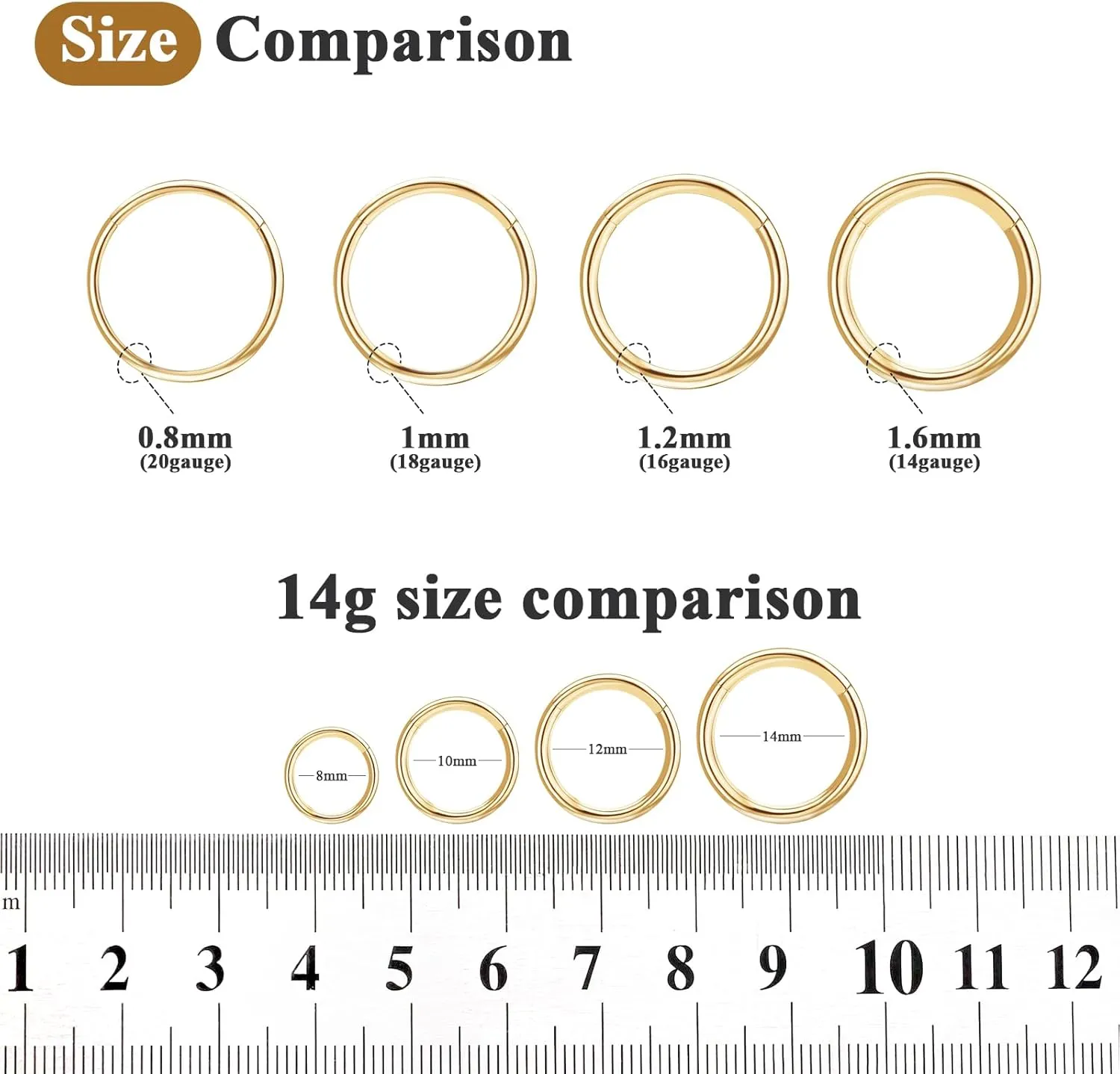ONESING 5pcs Nose Rings Hoops 14G-20G Hinged CZ Conch Piercing Jewelry 316L Surgical Steel Septum & Lip Rings 6mm-14mm