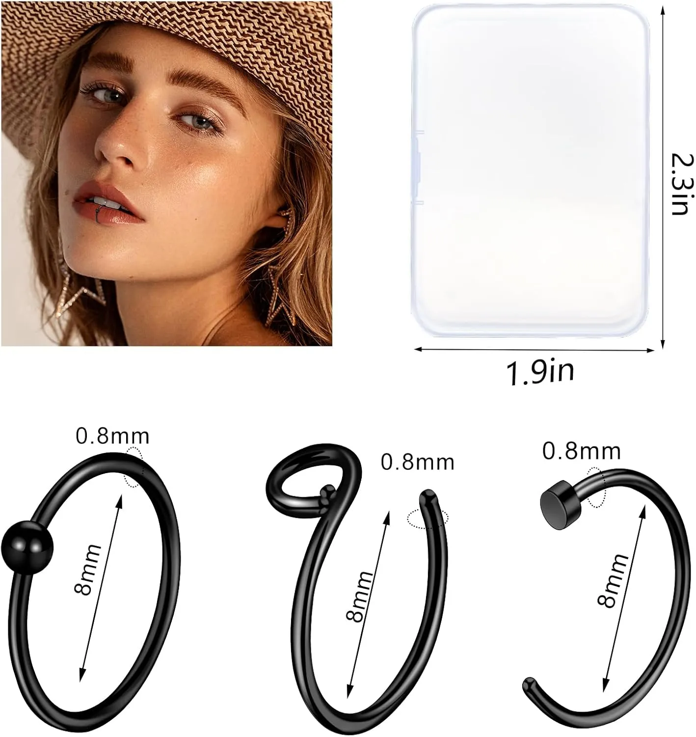 ONESING 9-40 Pcs Nose Rings - Hoops, Studs & L Shape - Hypoallergenic Stainless Steel Nose Piercings for Women & Men