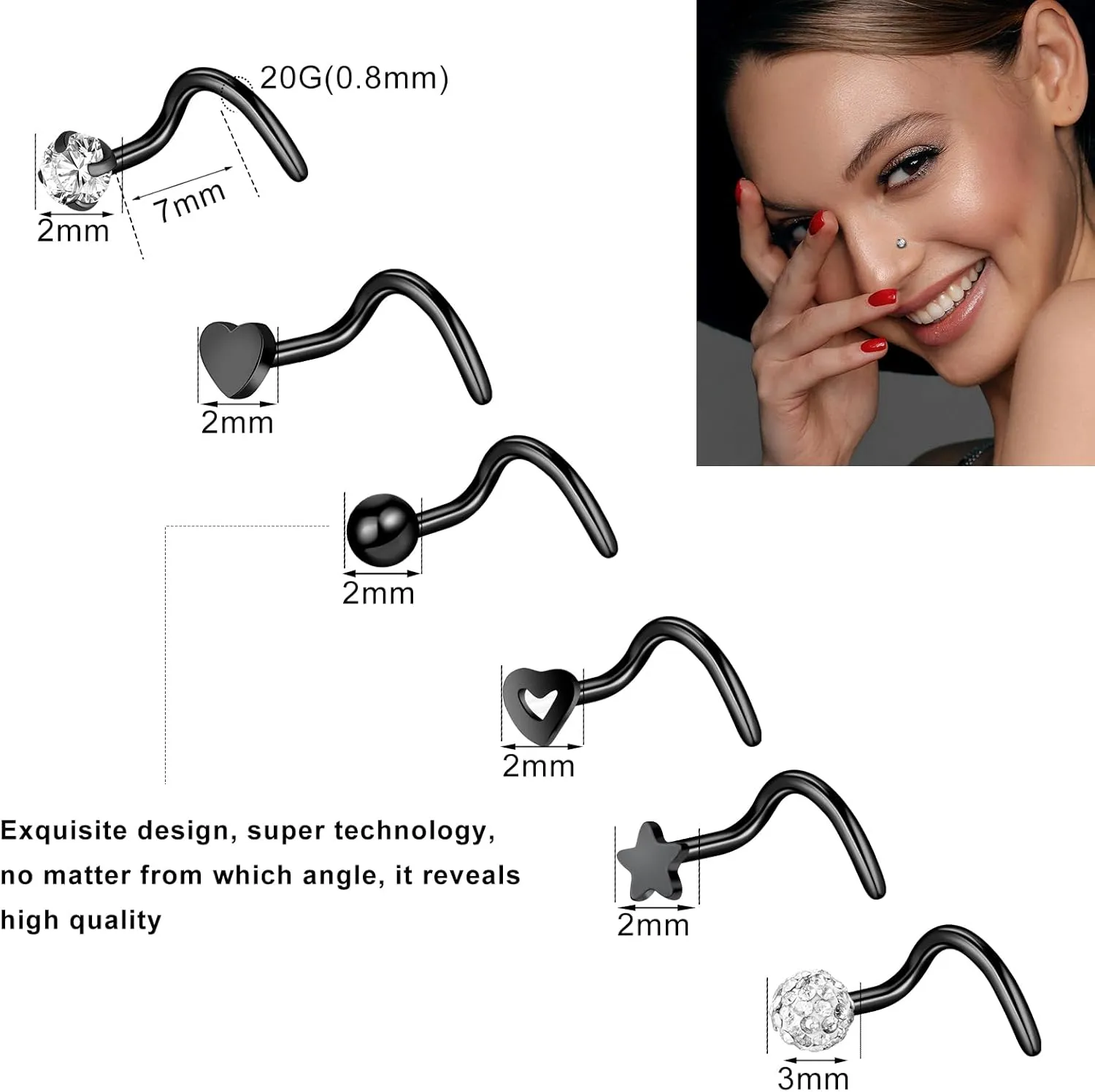 ONESING 9-40 Pcs Nose Rings - Hoops, Studs & L Shape - Hypoallergenic Stainless Steel Nose Piercings for Women & Men