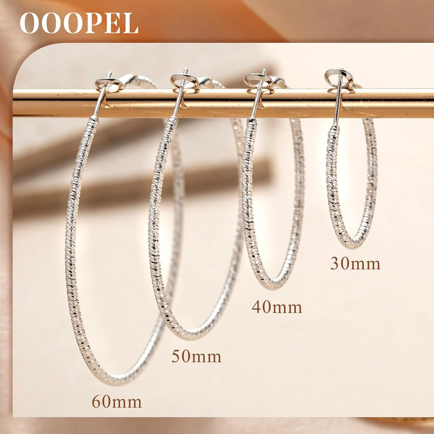 OOOPEL Gold Hoops Earrings for Women, 14k Real Gold Plated Big Earring Hoops Lightweight Earrings Hypoallergenic Large Sterling Silver Hoop Earring for Women 30MM 40MM 50MM 60MM