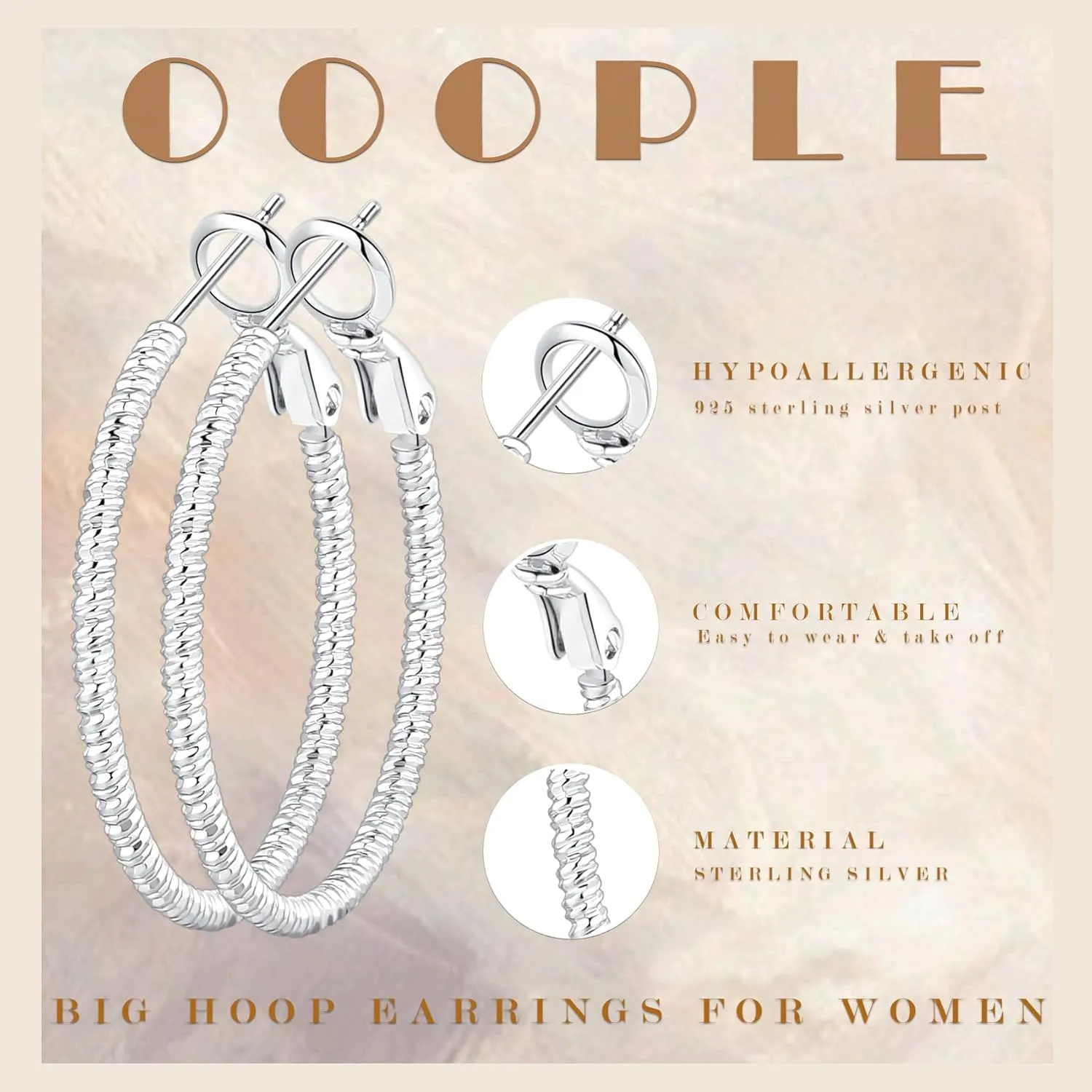 OOOPEL Gold Hoops Earrings for Women, 14k Real Gold Plated Big Earring Hoops Lightweight Earrings Hypoallergenic Large Sterling Silver Hoop Earring for Women 30MM 40MM 50MM 60MM
