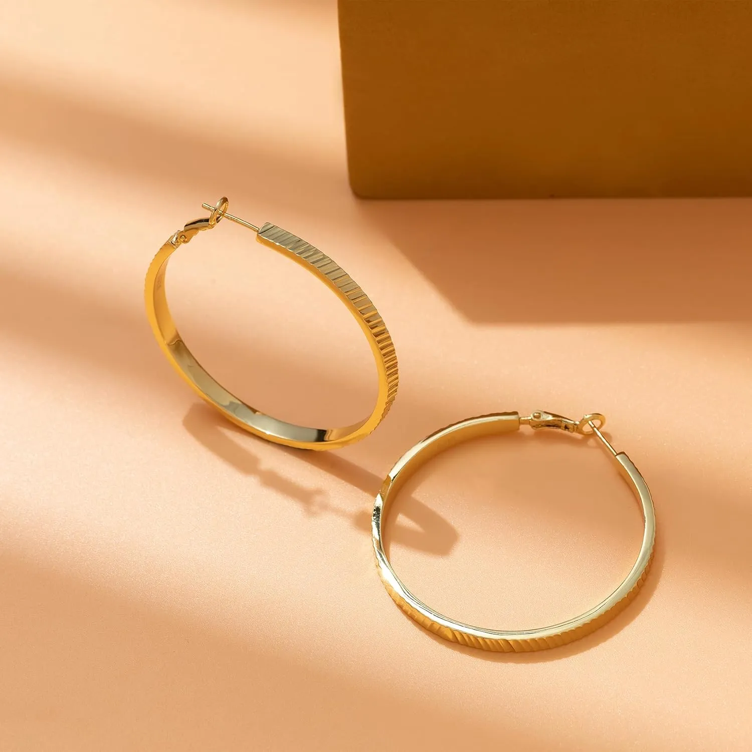 OOOPEL Wide Large Hoop Earrings for Women Stripe Chunky Hoops Minimalist S925 Sterling Silver Hypoallergenic Thick Big Gold Hoop Earrings
