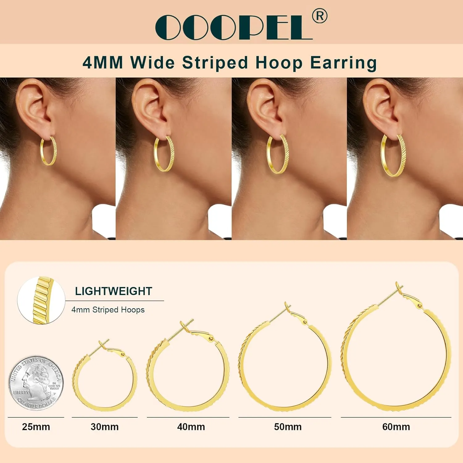 OOOPEL Wide Large Hoop Earrings for Women Stripe Chunky Hoops Minimalist S925 Sterling Silver Hypoallergenic Thick Big Gold Hoop Earrings