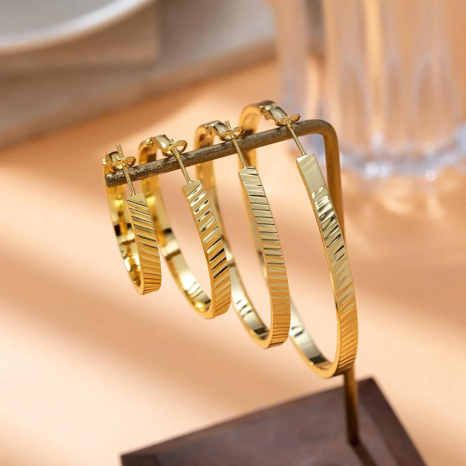 OOOPEL Wide Large Hoop Earrings for Women Stripe Chunky Hoops Minimalist S925 Sterling Silver Hypoallergenic Thick Big Gold Hoop Earrings