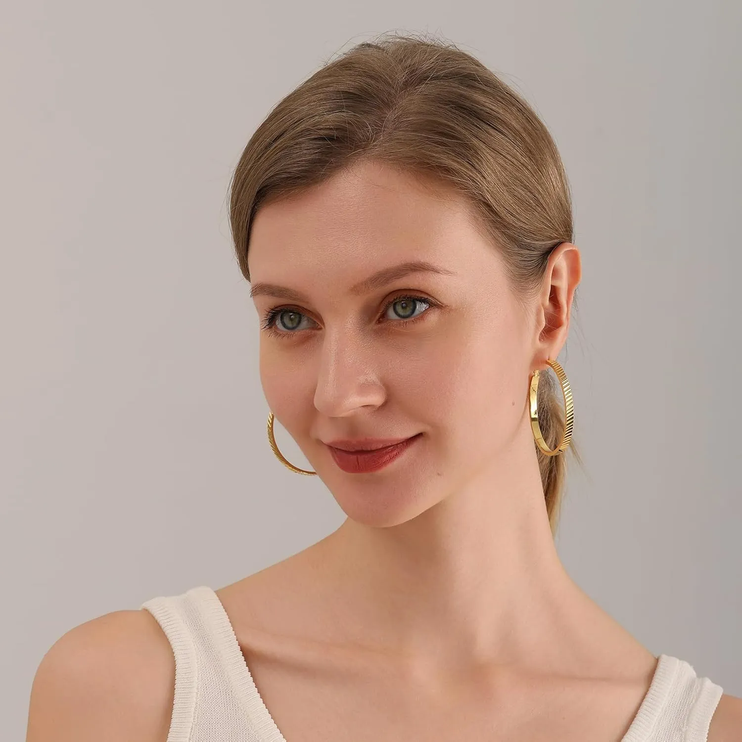 OOOPEL Wide Large Hoop Earrings for Women Stripe Chunky Hoops Minimalist S925 Sterling Silver Hypoallergenic Thick Big Gold Hoop Earrings