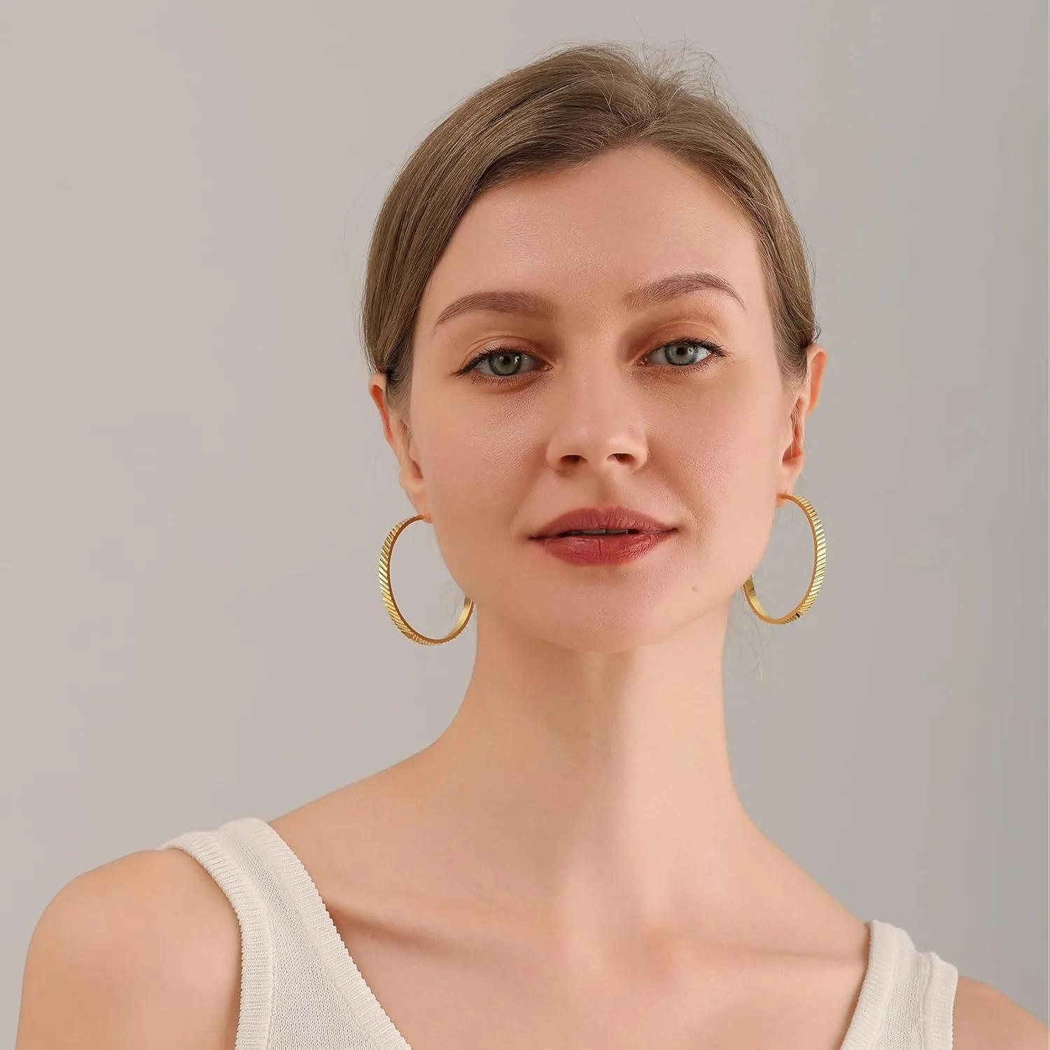 OOOPEL Wide Large Hoop Earrings for Women Stripe Chunky Hoops Minimalist S925 Sterling Silver Hypoallergenic Thick Big Gold Hoop Earrings