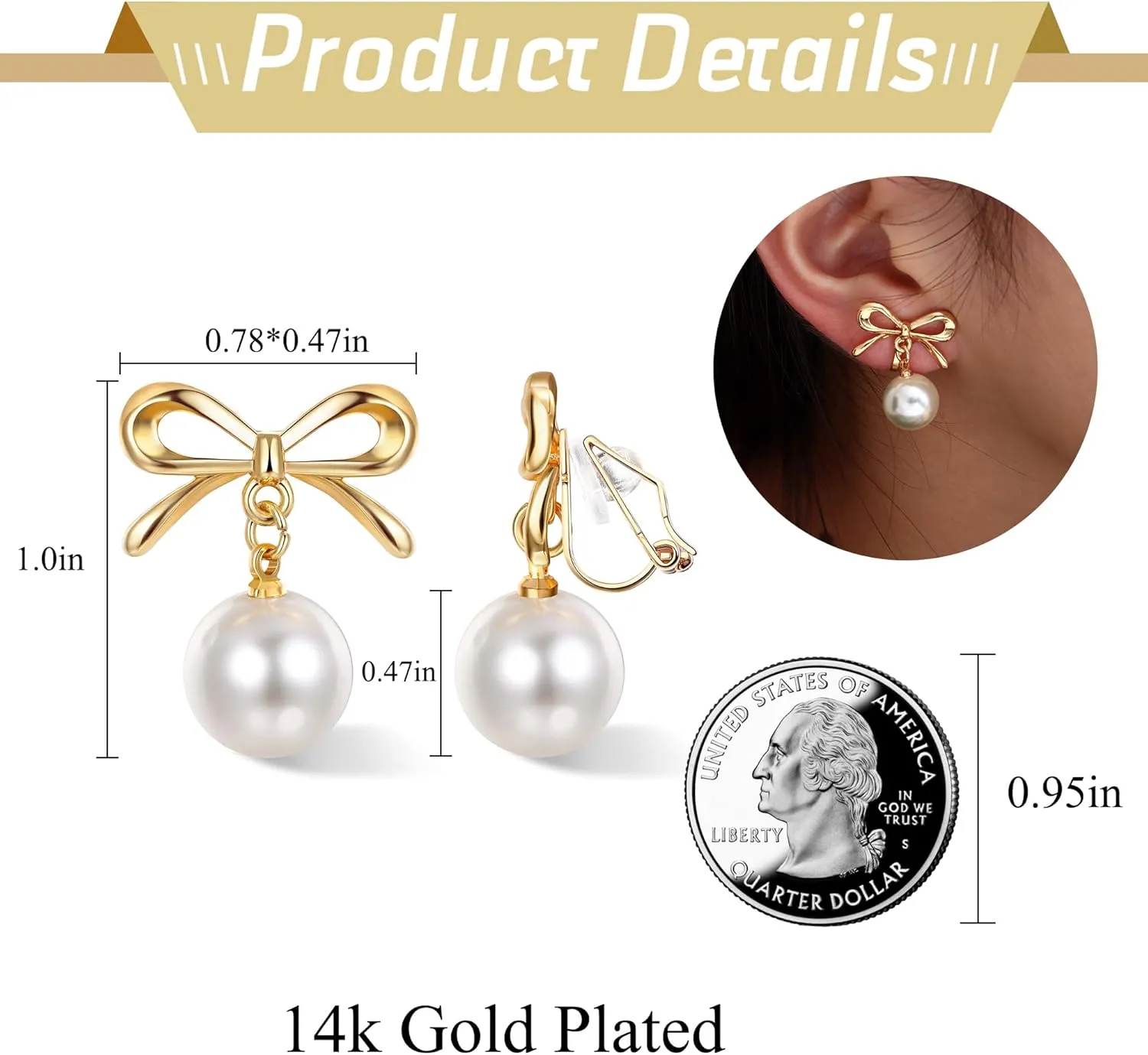 ORAZIO Clip On Earrings,Pearl Clip on Earrings for Women Long Pearl Drop Dangle Earrings,Lightweight Bow Heart CZ Clip On Hoop Earrings - Statement Fake Earrings Ear Clips Jewelry for Wedding Bridal