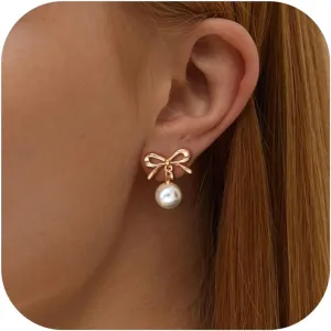 ORAZIO Clip On Earrings,Pearl Clip on Earrings for Women Long Pearl Drop Dangle Earrings,Lightweight Bow Heart CZ Clip On Hoop Earrings - Statement Fake Earrings Ear Clips Jewelry for Wedding Bridal