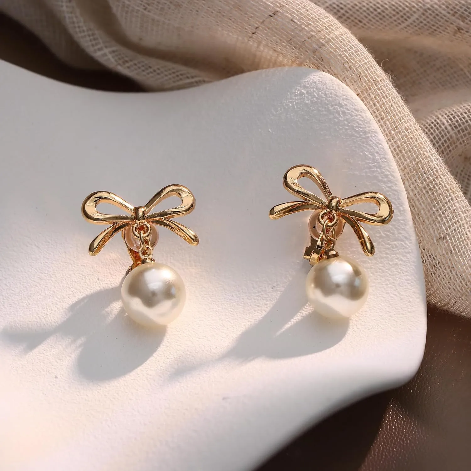ORAZIO Clip On Earrings,Pearl Clip on Earrings for Women Long Pearl Drop Dangle Earrings,Lightweight Bow Heart CZ Clip On Hoop Earrings - Statement Fake Earrings Ear Clips Jewelry for Wedding Bridal