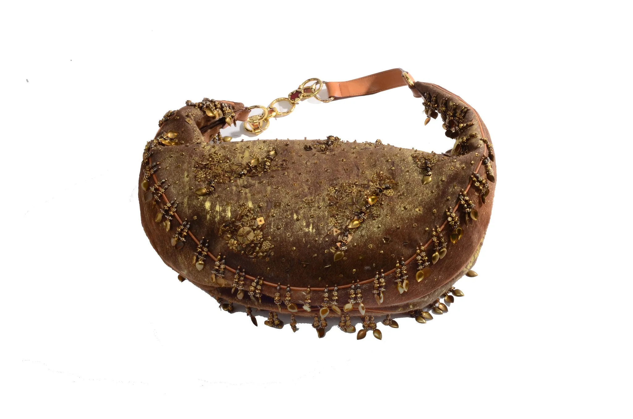 Original Oscar De La Renta - Pony Bronze Beaded Bag - One Size