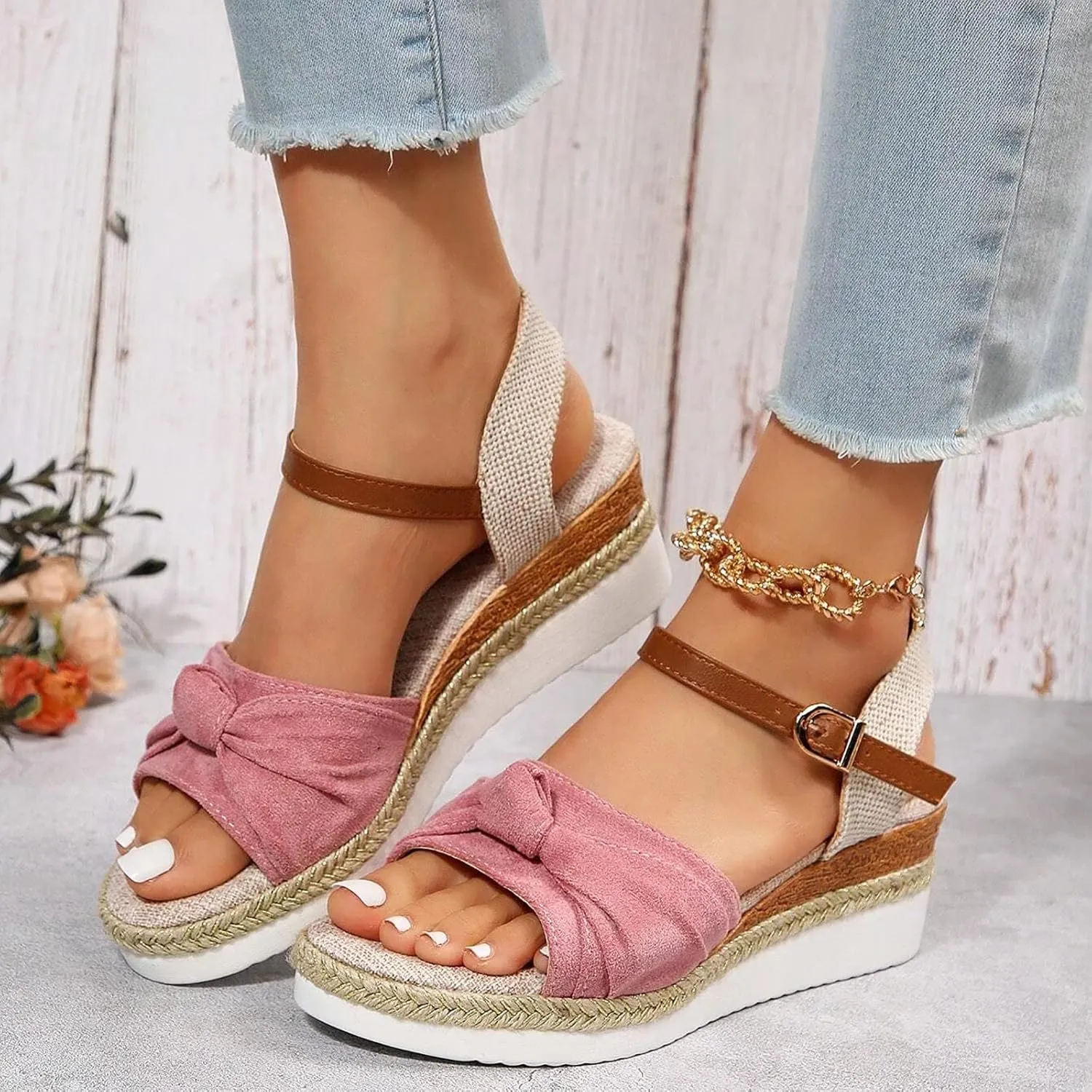 Orthopedic Platform Wedge Sandals for Women Summer Dressy 2025,Wedges Heels Walking Arch Support Open Toe Ankle Strap Casual Slip on Comfortable