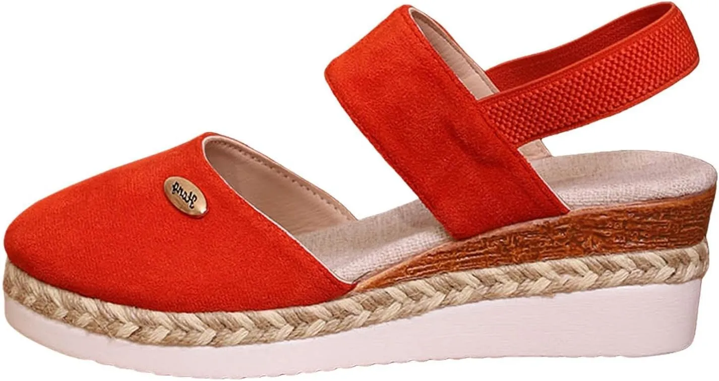 Orthopedic Platform Wedge Sandals for Women Summer Dressy Elastic Ankle Strap Closed Toe Anti Slip Beach Sandal Comfortable Outdoor Shoes Closed Wide Width Dressy 2025 Elastic Shoes