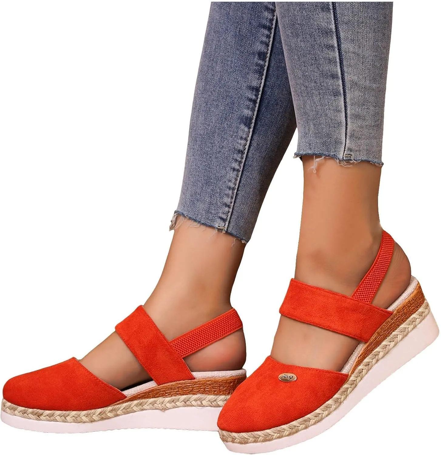Orthopedic Platform Wedge Sandals for Women Summer Dressy Elastic Ankle Strap Closed Toe Anti Slip Beach Sandal Comfortable Outdoor Shoes Closed Wide Width Dressy 2025 Elastic Shoes