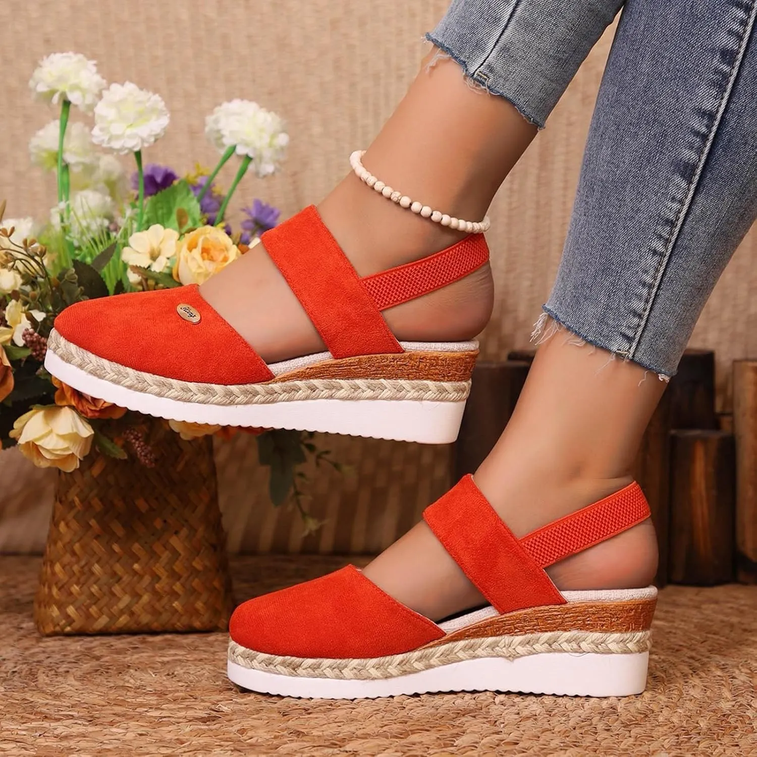 Orthopedic Platform Wedge Sandals for Women Summer Dressy Elastic Ankle Strap Closed Toe Anti Slip Beach Sandal Comfortable Outdoor Shoes Closed Wide Width Dressy 2025 Elastic Shoes