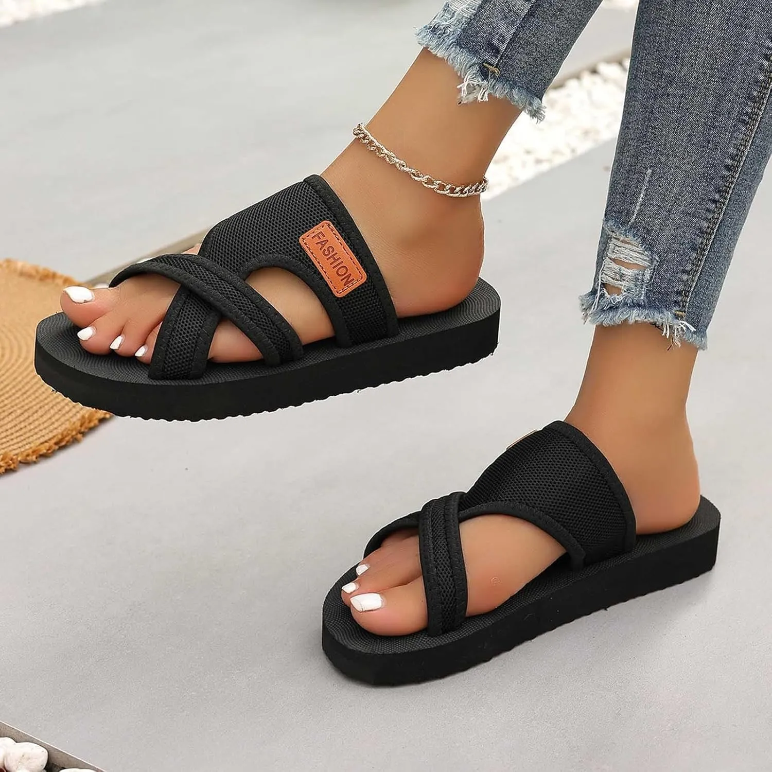 Orthopedic Sandals for Women Breathable Mesh Slide Flip Flops Arch Support Sandals Comfortable Beach Sandals