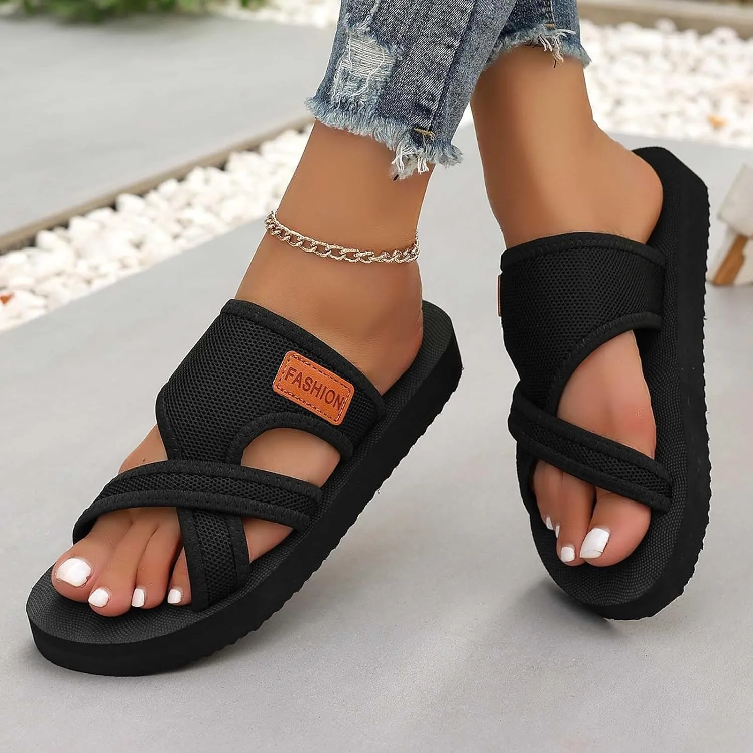 Orthopedic Sandals for Women Breathable Mesh Slide Flip Flops Arch Support Sandals Comfortable Beach Sandals