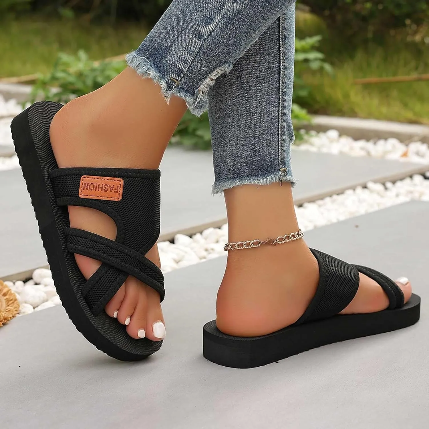 Orthopedic Sandals for Women Breathable Mesh Slide Flip Flops Arch Support Sandals Comfortable Beach Sandals