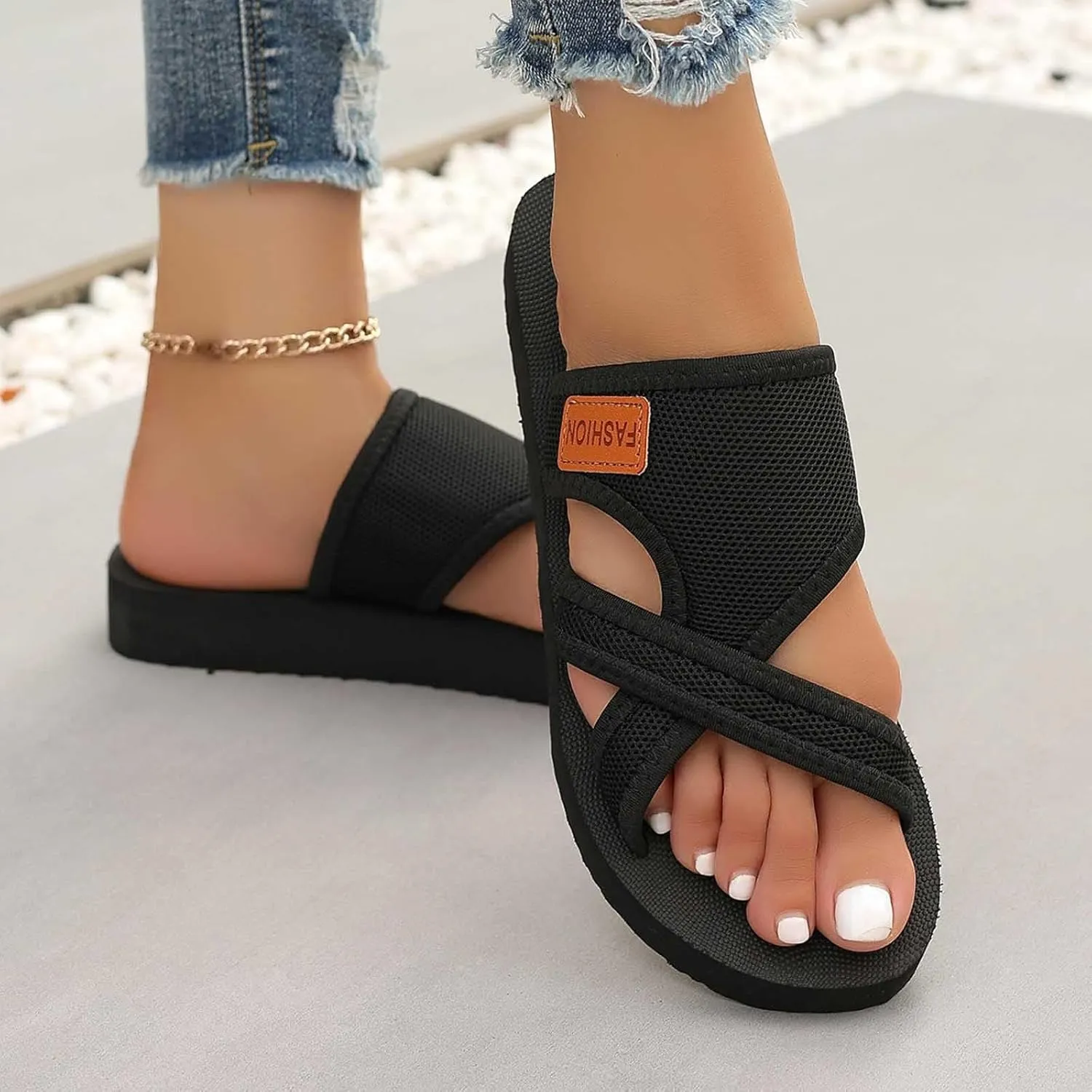 Orthopedic Sandals for Women Breathable Mesh Slide Flip Flops Arch Support Sandals Comfortable Beach Sandals