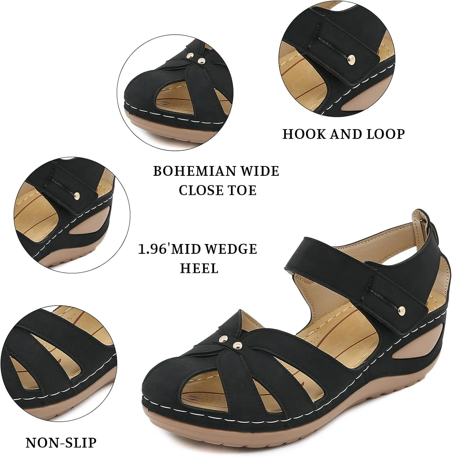 Orthopedic Wedge Sandals for Women Arch Support Summer Closed Toe Sandals for Women Ankle Strap Platform Dressy Wedge Fisherman Sandal