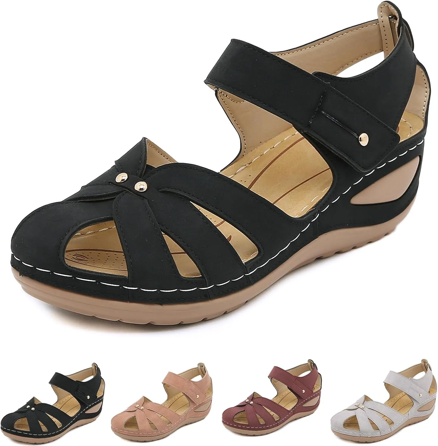 Orthopedic Wedge Sandals for Women Arch Support Summer Closed Toe Sandals for Women Ankle Strap Platform Dressy Wedge Fisherman Sandal