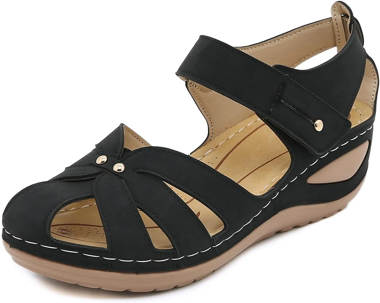Orthopedic Wedge Sandals for Women Arch Support Summer Closed Toe Sandals for Women Ankle Strap Platform Dressy Wedge Fisherman Sandal
