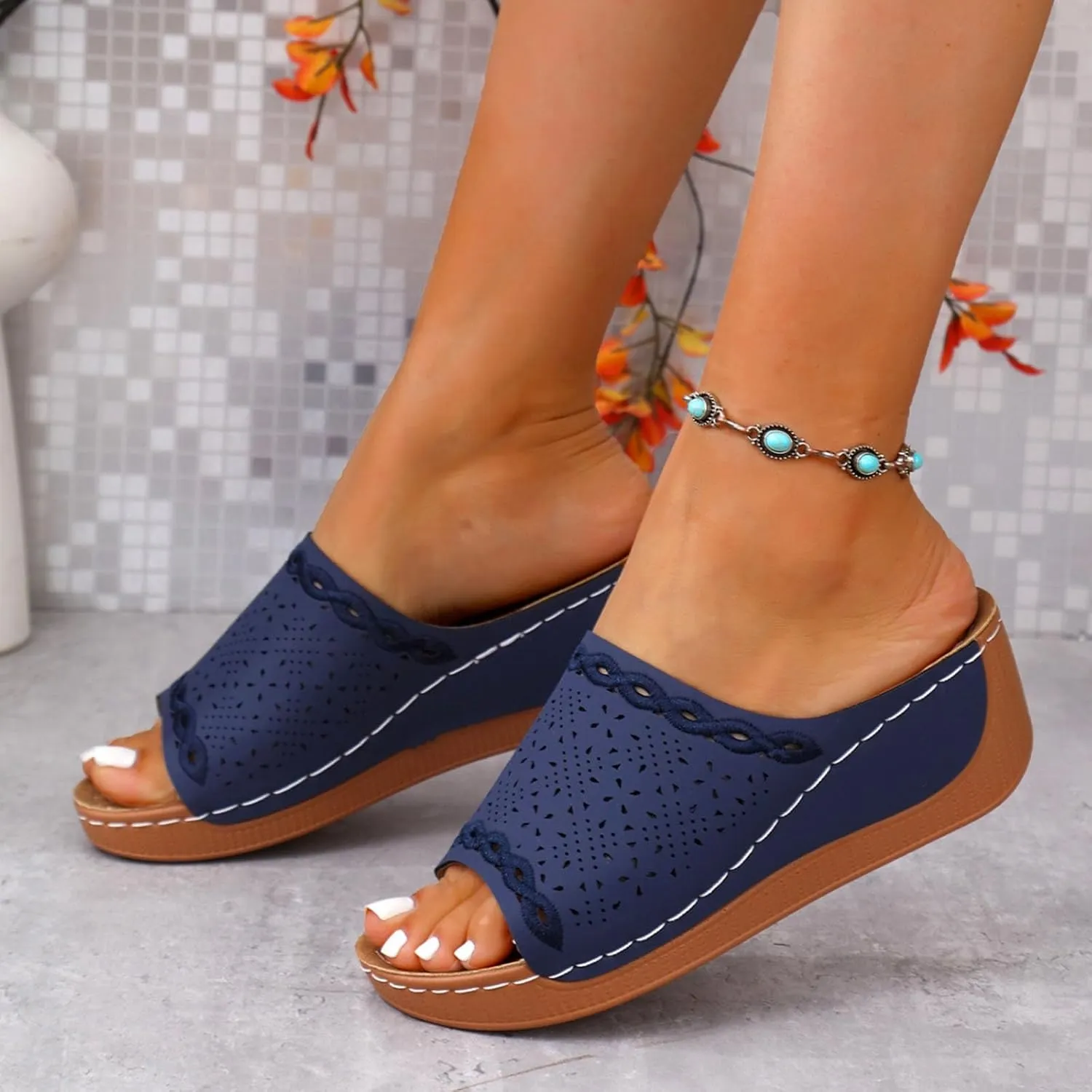 Orthopedic Wedge Sandals for Women Open Toe Comfortable Soft Cushion Platform Sandals Slides Summer Casual Slip On Beach Walking Shoes