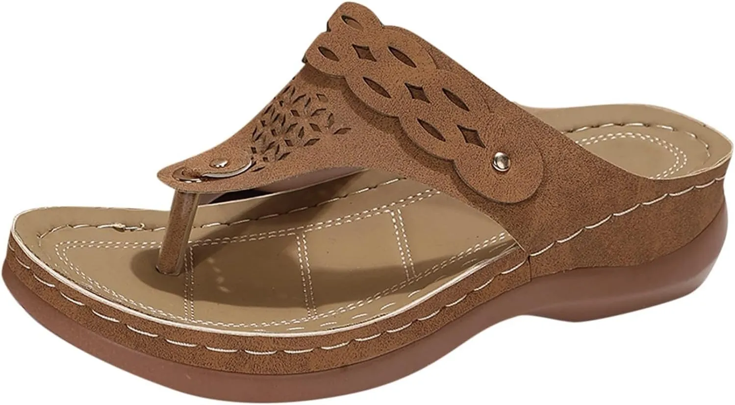 Orthopedic Wedge Sandals for Women Summer Comfortable Slip On Soft Leather Flip Flops Casual Thong Dressy T-Strap Sandals Lightweight Ladies Beach Shoes