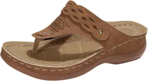 Orthopedic Wedge Sandals for Women Summer Comfortable Slip On Soft Leather Flip Flops Casual Thong Dressy T-Strap Sandals Lightweight Ladies Beach Shoes