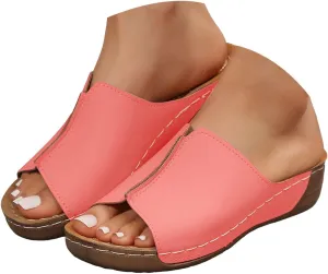 Orthopedic Wedge Sandals for Women Summer Dressy 2025,Comfortable Arch Support Slides New Sandal Breathable Orthotic Platform Wedges Slip on Walking Casual Flip Flops