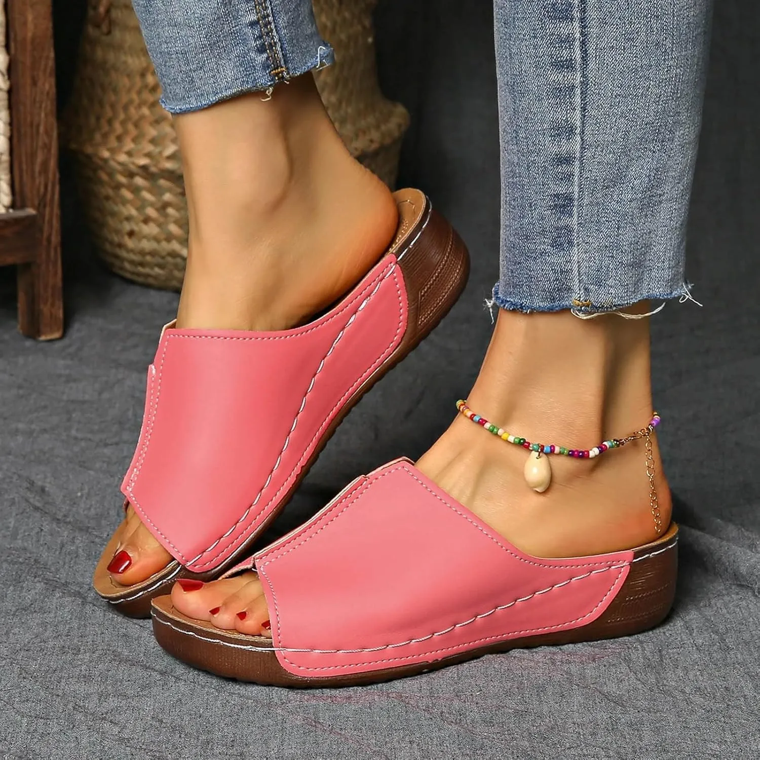 Orthopedic Wedge Sandals for Women Summer Dressy 2025,Comfortable Arch Support Slides New Sandal Breathable Orthotic Platform Wedges Slip on Walking Casual Flip Flops