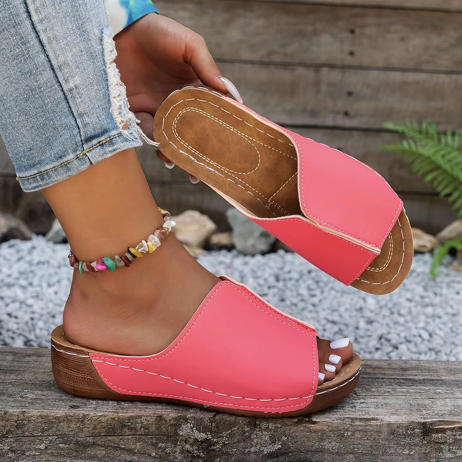 Orthopedic Wedge Sandals for Women Summer Dressy 2025,Comfortable Arch Support Slides New Sandal Breathable Orthotic Platform Wedges Slip on Walking Casual Flip Flops