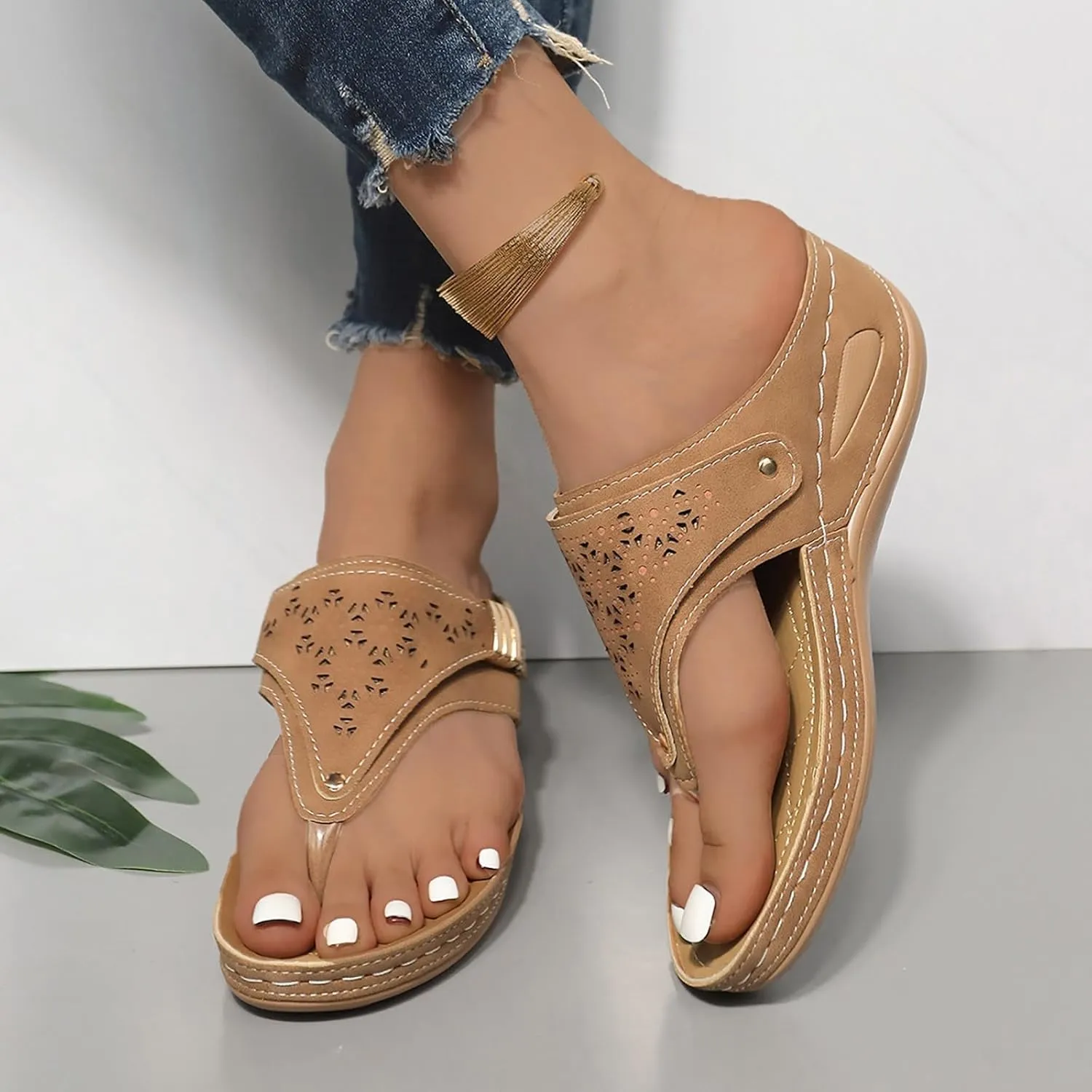 Orthopedic Wedge Sandals for Women, Women Dressy Summer Comfortable Sandals Arch Support 2025 Slip On Flip Flops Sandal Beach Vacation Slippers