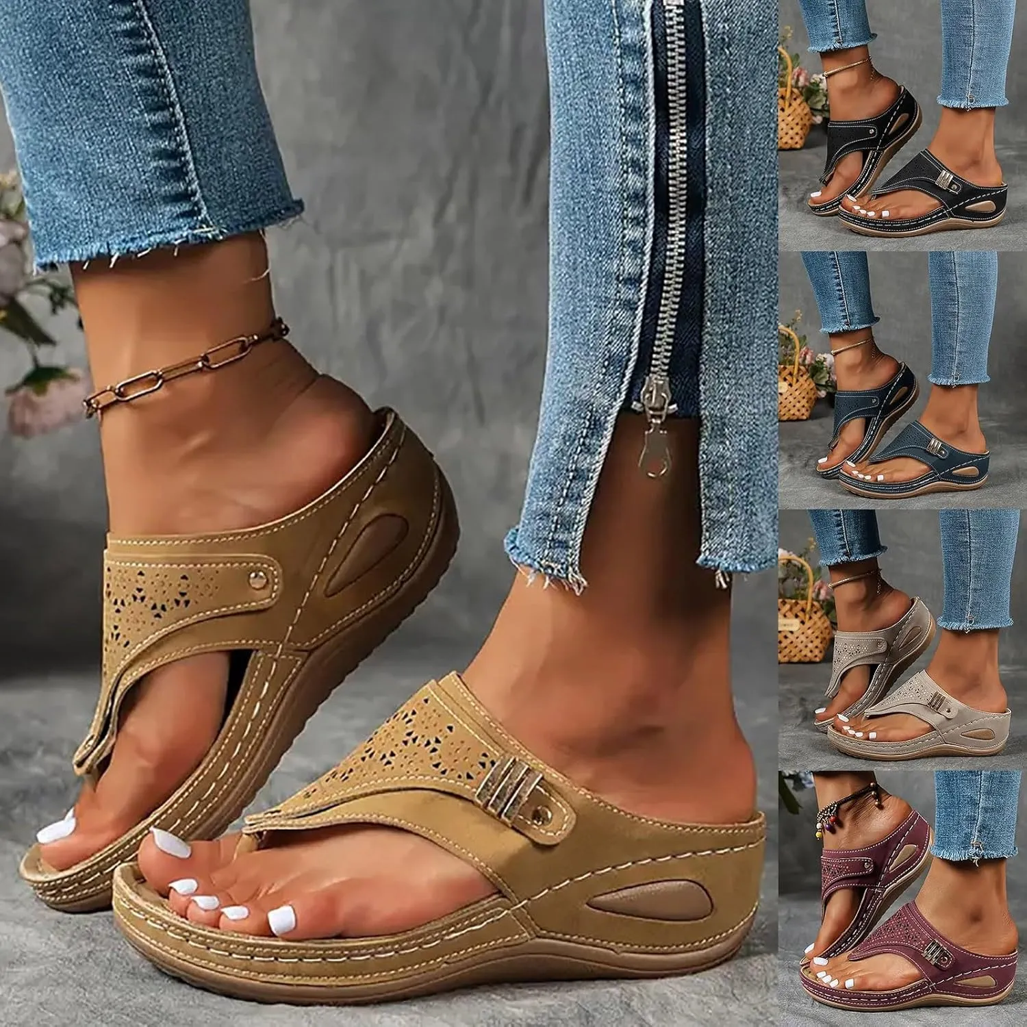 Orthopedic Wedge Sandals for Women, Women Dressy Summer Comfortable Sandals Arch Support 2025 Slip On Flip Flops Sandal Beach Vacation Slippers