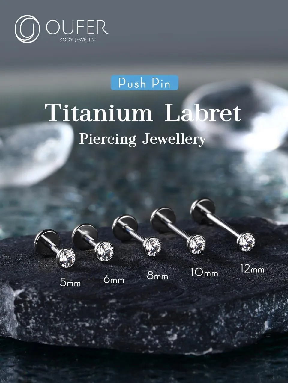 OUFER 2Pcs 20G/18G/16G G23 Titanium Threadless Nose Stud Earrings Flat Back Tiny CZ Small Nose Helix Cartilage Tragus Conch Labret Medusa Monroe Piercing Jewelry for Women Men