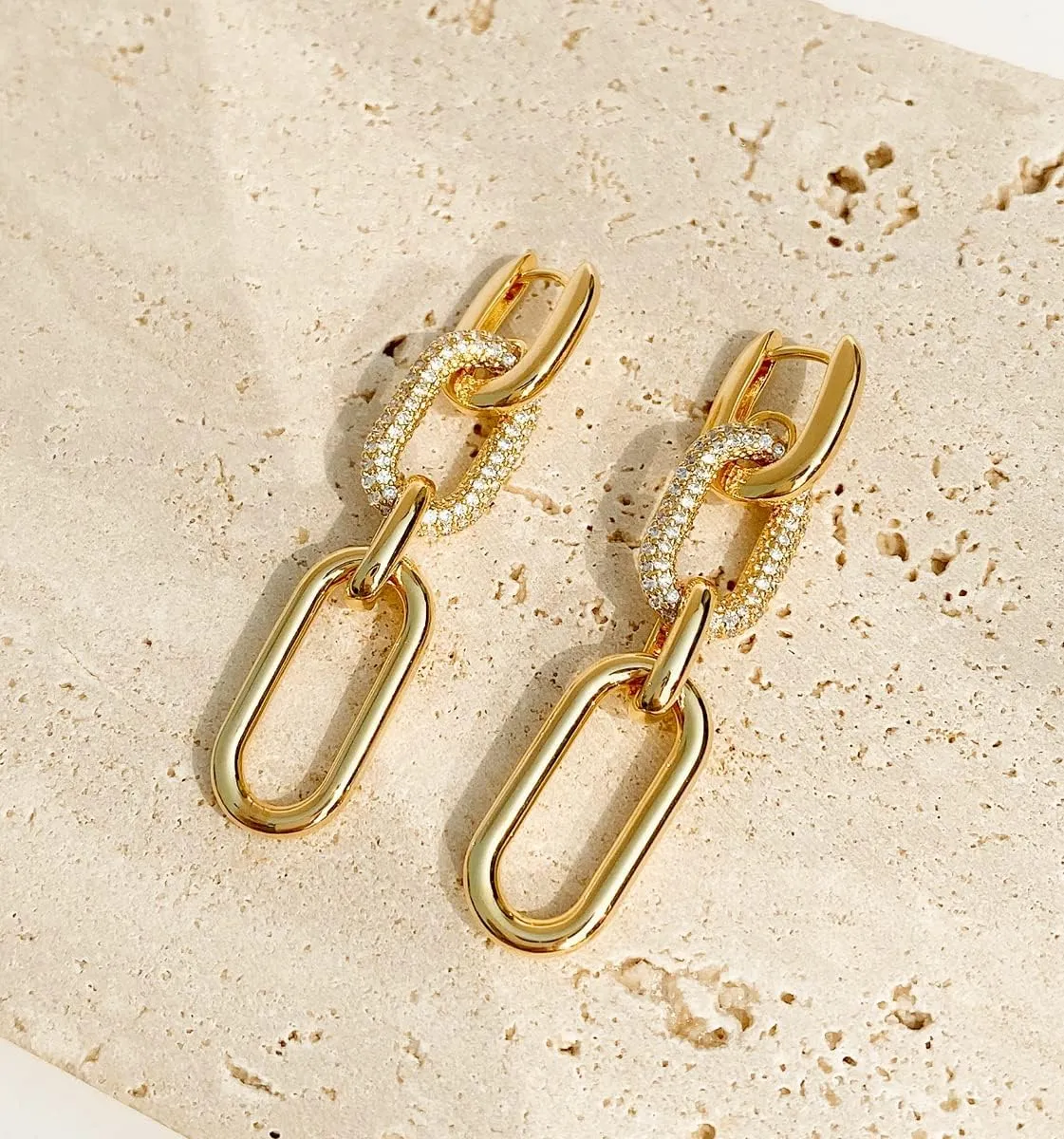 OZEL 14K Gold & Silver Plated Paperclip Chain Earrings with Cubic Zirconia  Dangle, Hoop, Huggie, Stud Styles  Womens Fashion Jewelry Gift