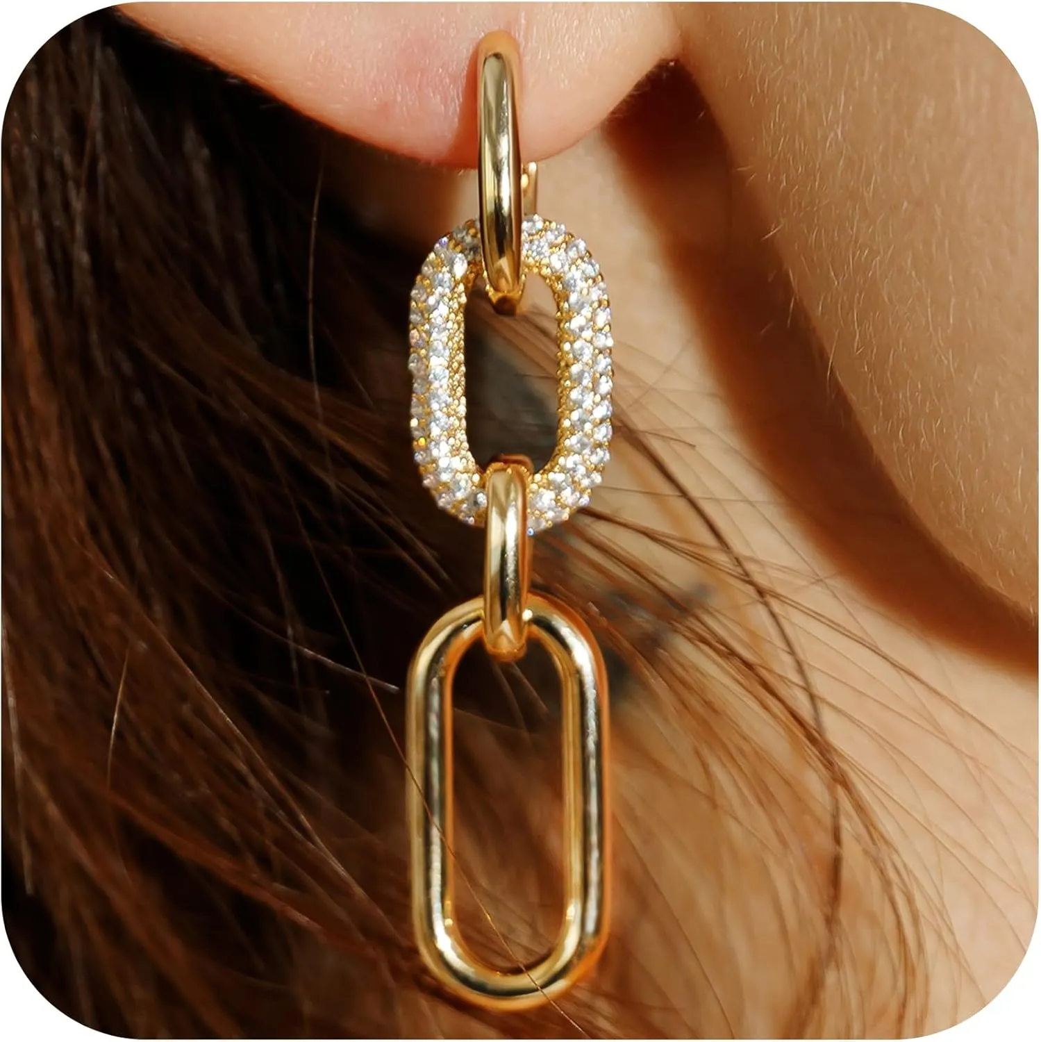 OZEL 14K Gold & Silver Plated Paperclip Chain Earrings with Cubic Zirconia  Dangle, Hoop, Huggie, Stud Styles  Womens Fashion Jewelry Gift