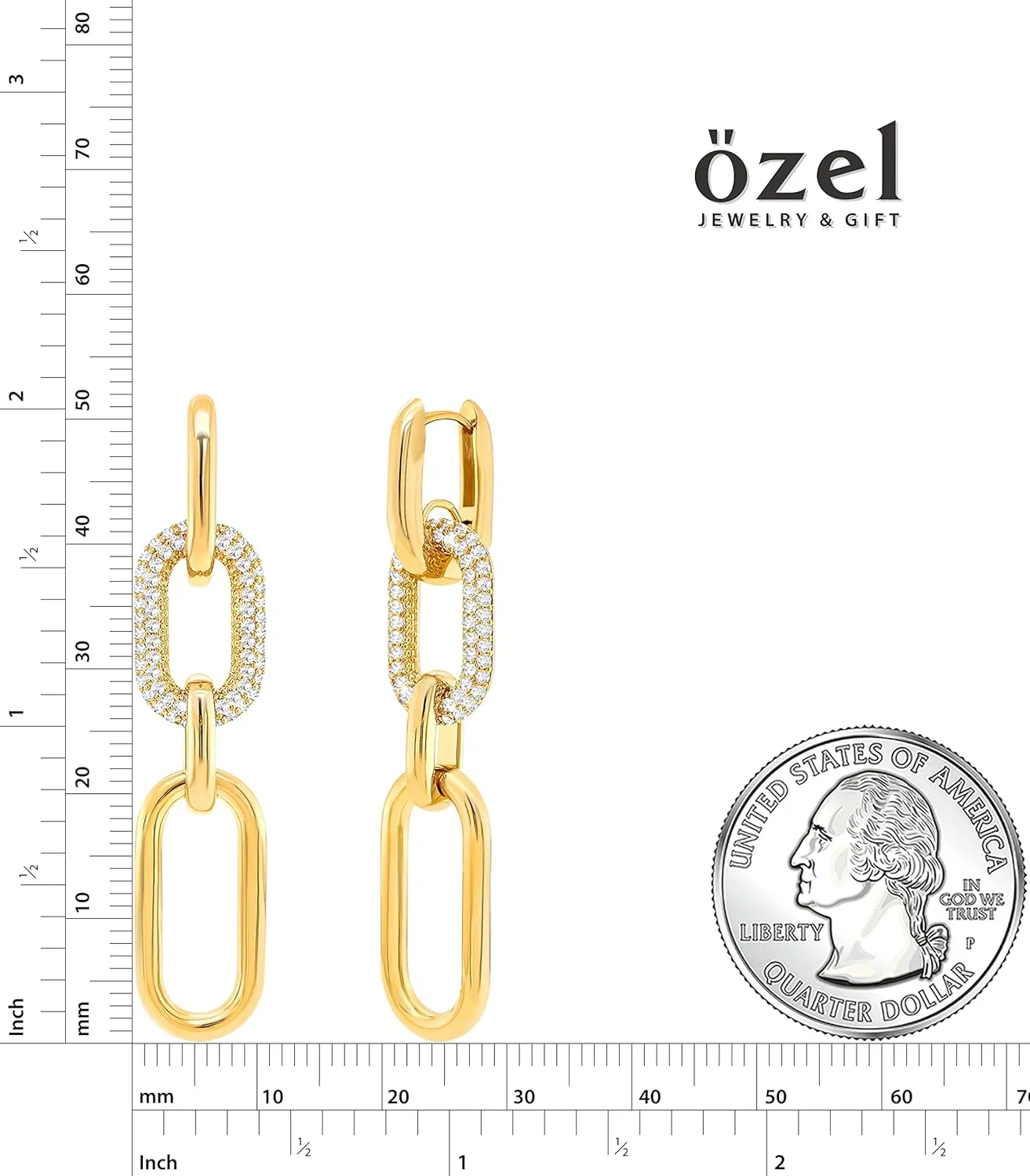 OZEL 14K Gold & Silver Plated Paperclip Chain Earrings with Cubic Zirconia  Dangle, Hoop, Huggie, Stud Styles  Womens Fashion Jewelry Gift