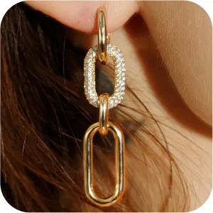 OZEL 14K Gold & Silver Plated Paperclip Chain Earrings with Cubic Zirconia  Dangle, Hoop, Huggie, Stud Styles  Womens Fashion Jewelry Gift
