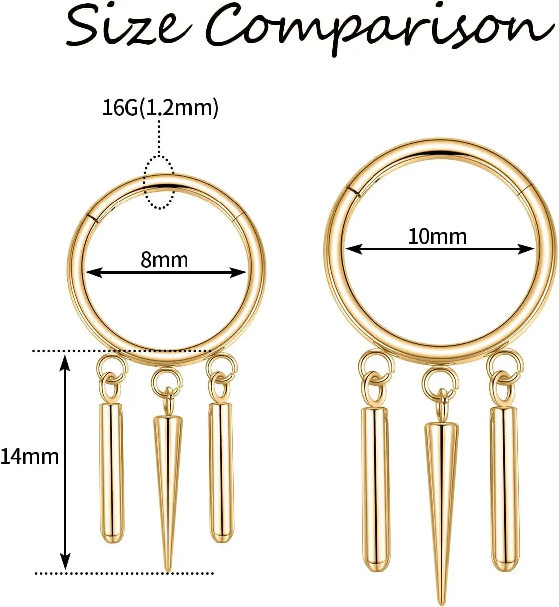 PEAKLINK Dangle Nose Ring Septum Piercing Jewelry 16G Septum Rings Surgical Steel Seamless Clicker Ring Dangly Nose Hoop Ring Daith Earrings Helix Rook Tragus Conch Jewelry Conch Earring