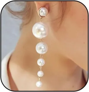 Pearl Earrings for Women - Sparkle Rhinestone Drop Tassel Dangle Earrings - Dainty Freshwater Pearl Bridal Wedding Birthday Christmas Jewelry