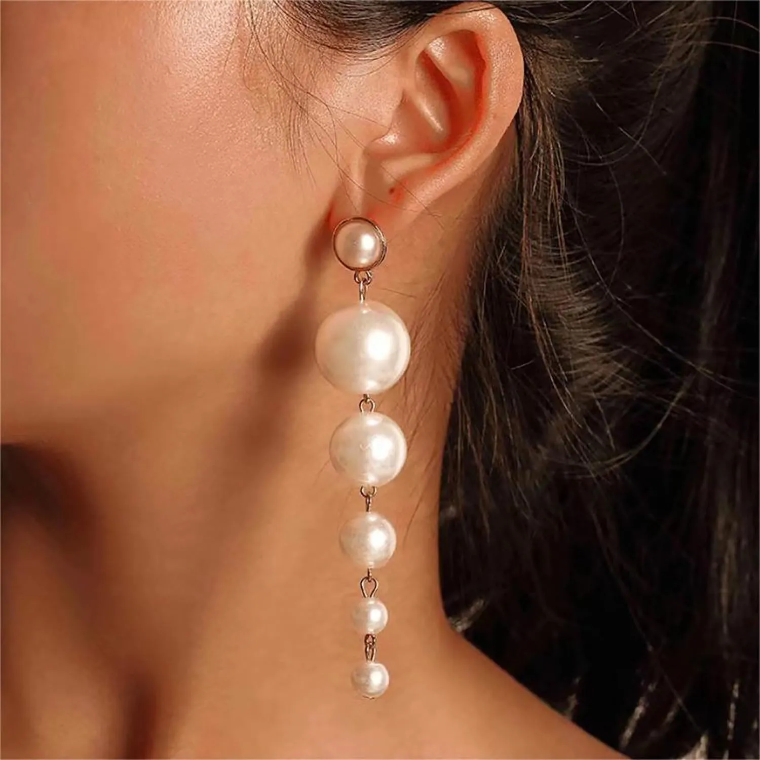 Pearl Earrings for Women - Sparkle Rhinestone Drop Tassel Dangle Earrings - Dainty Freshwater Pearl Bridal Wedding Birthday Christmas Jewelry
