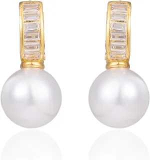 Pearl Wedding Earrings for Brides Pearl Drop Earrings for Women White Round Pearls 14K Gold Plated Bridal Earring for Wedding Rhinestone Pearls Earring Formal Bridesmaid Gifts Trendy Stuff