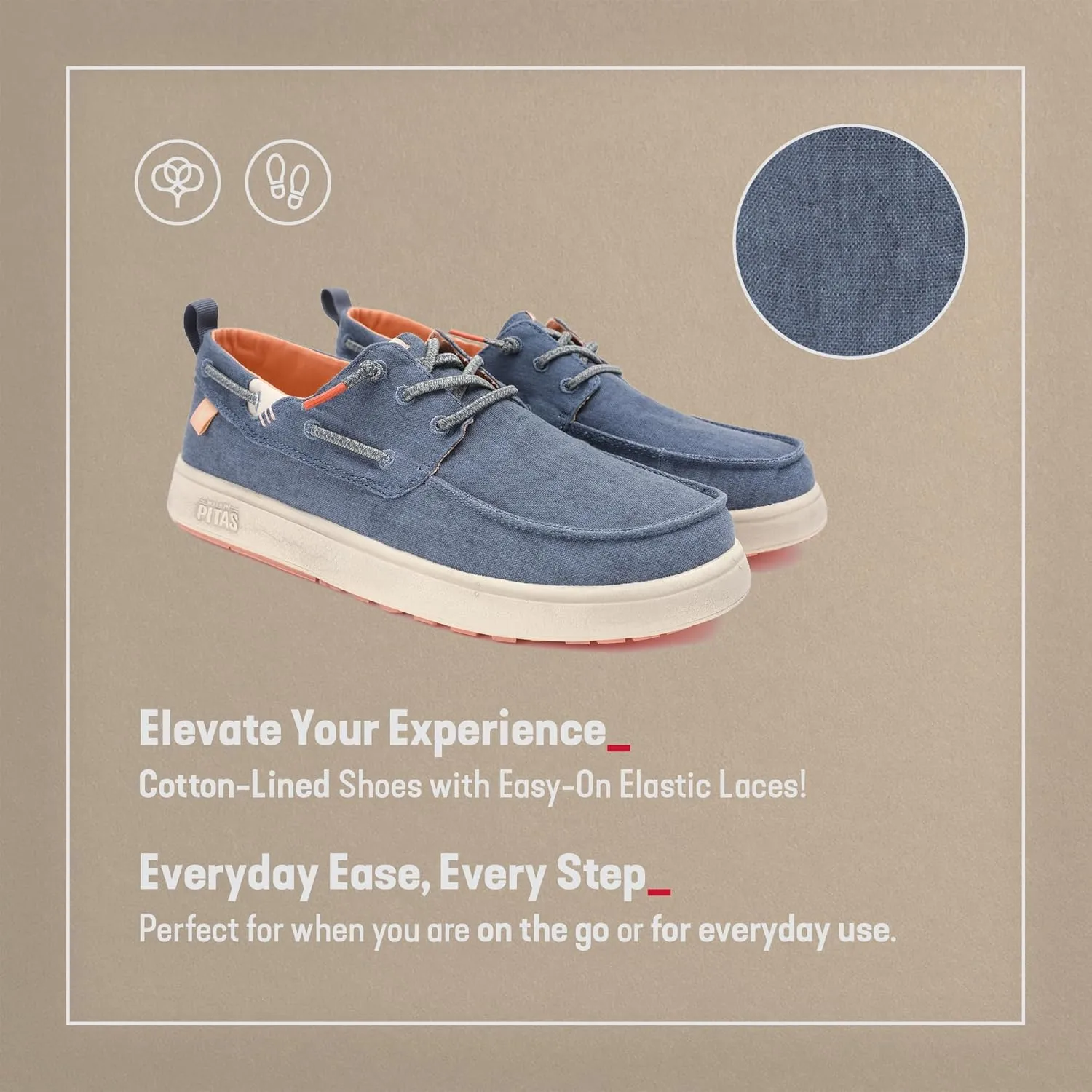 PITAS Maui Flax Slip-On Shoes for Men | Casual Summer Mens Moccasin | Everyday Wear Loafers | Blue