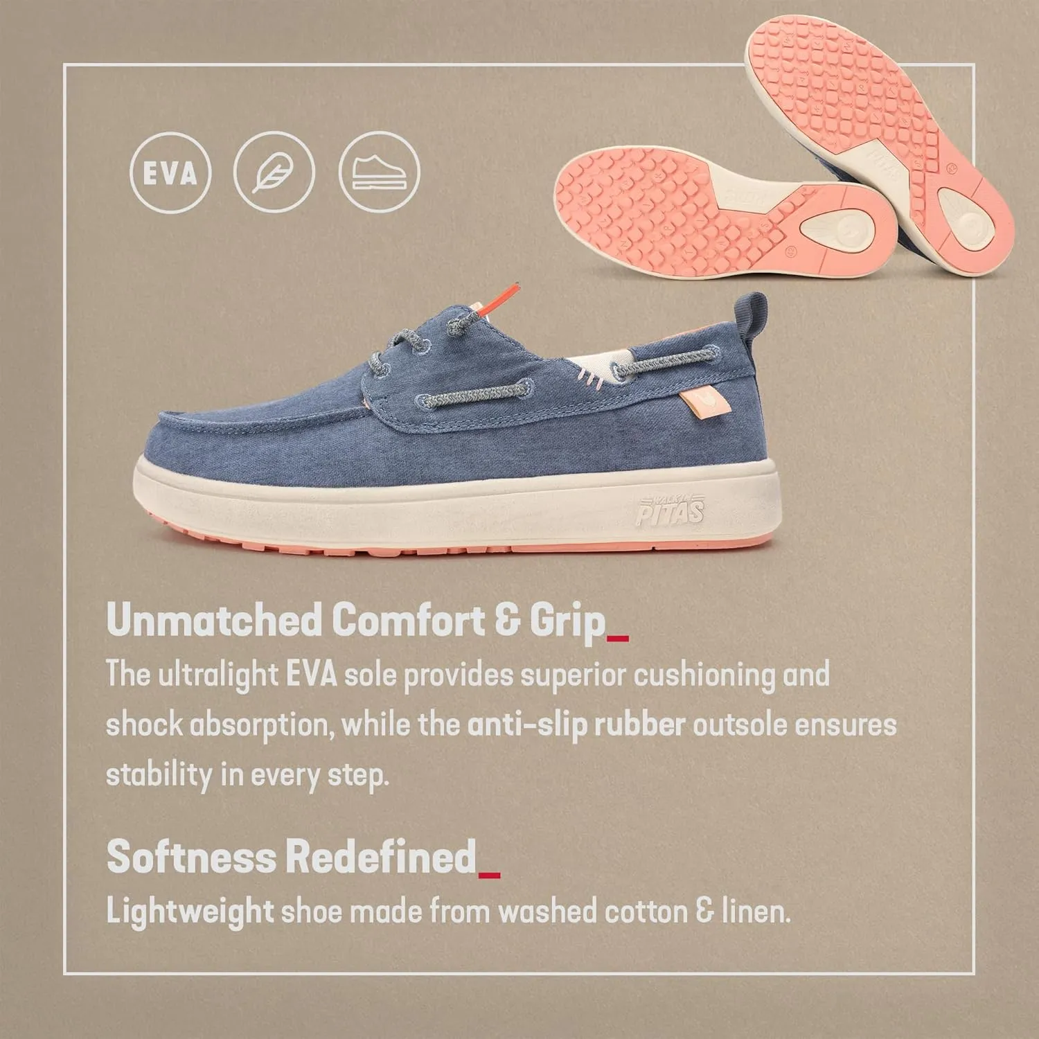 PITAS Maui Flax Slip-On Shoes for Men | Casual Summer Mens Moccasin | Everyday Wear Loafers | Blue