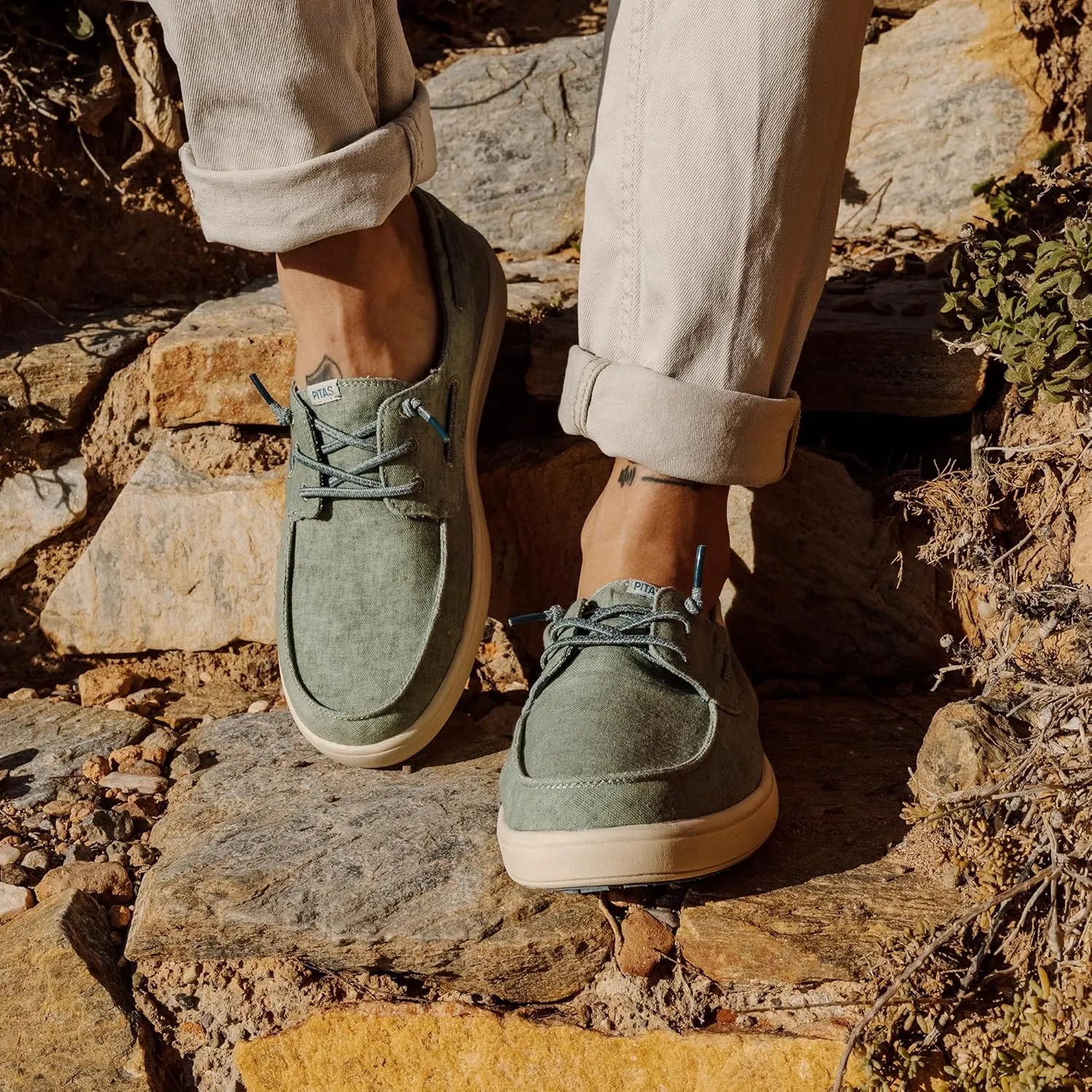 PITAS Maui Flax Slip-On Shoes for Men | Casual Summer Mens Moccasin | Everyday Wear Loafers | Blue