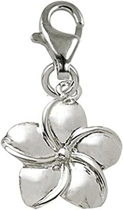 Plumeria Flower Charm with Lobster Claw Clasp, Charms for Bracelets and Necklaces